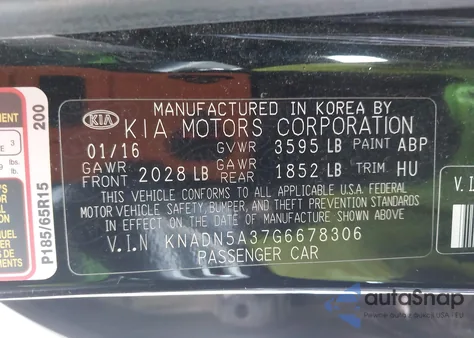 2016 Kia Rio Ex from USA, damaged, VIN KNADN5A37G6678306